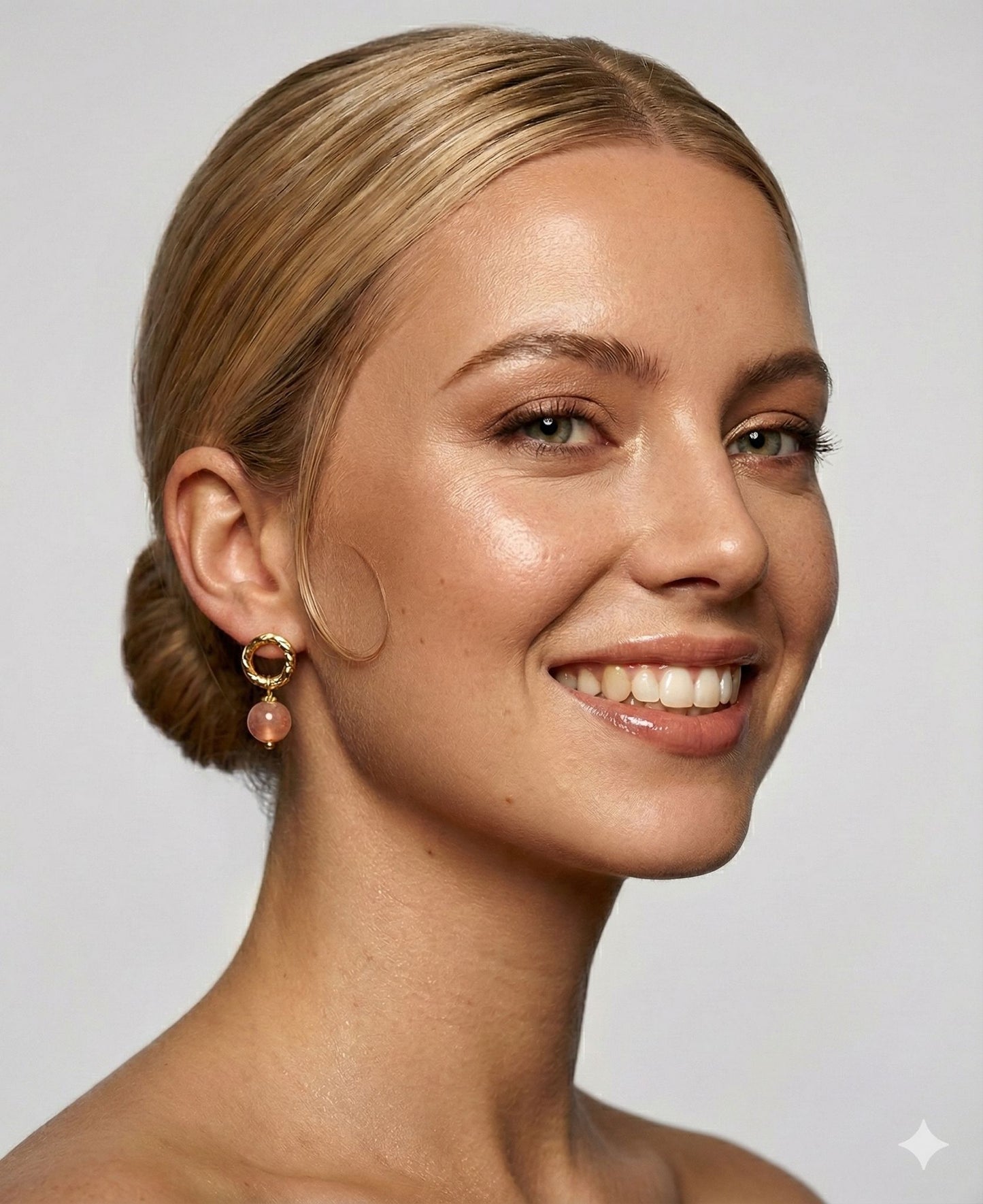 Gold Hoop Earrings with Rose Quartz
