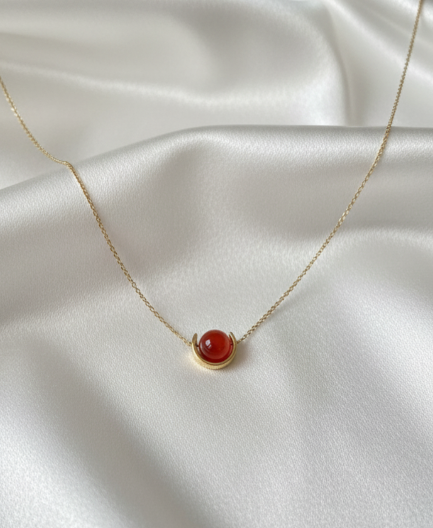Agate Carnelian Gold-Plated Necklace