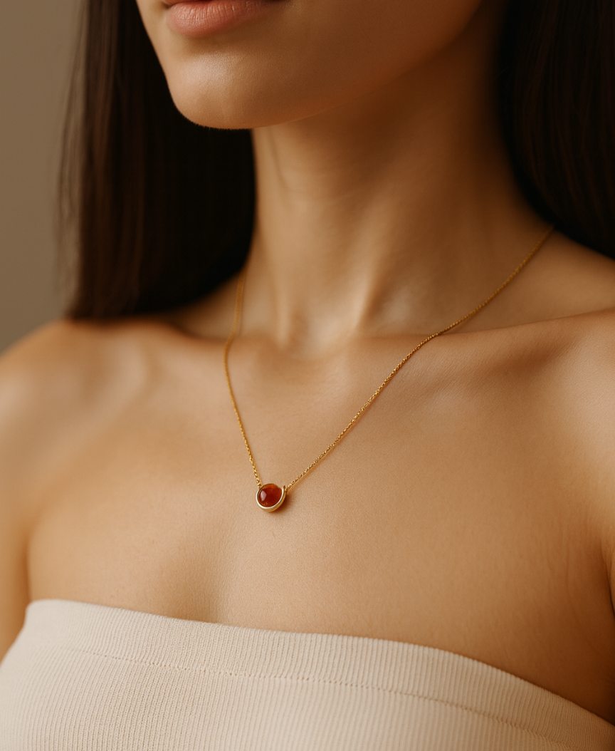 Agate Carnelian Gold-Plated Necklace