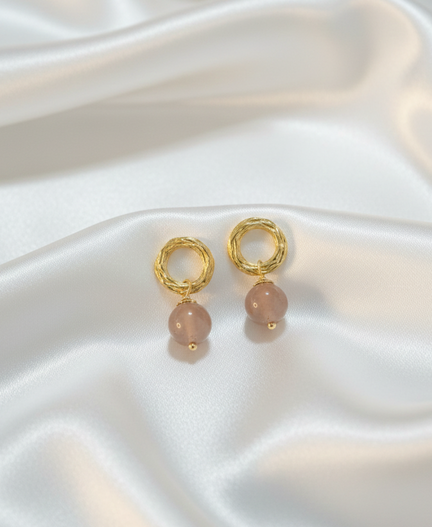 Gold Hoop Earrings with Rose Quartz