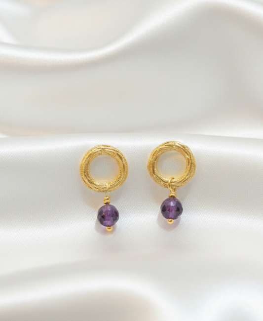 Gold Hoop Earrings Amethyst